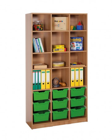 Klassenraumregal, 9 Böden, 9 große Boxen, B/H/T: 104,5 x 190 x 40 cm