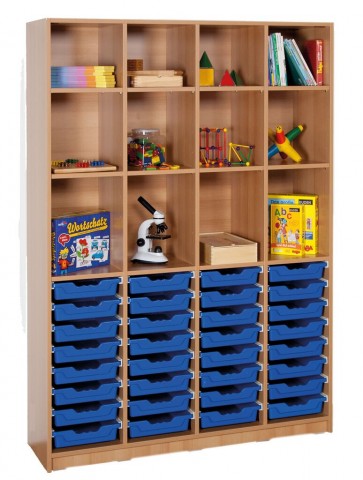 Klassenraumregal, 8 Böden, 32 kleine Boxen, B/H/T: 139 x 190 x 40 cm