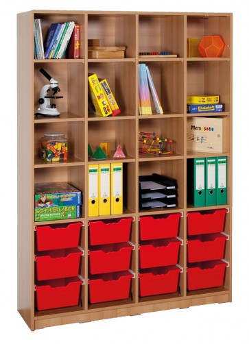Klassenraumregal, 12 Böden, 12 große Boxen, B/H/T: 139 x 190 x 40 cm