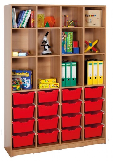 Klassenraumregal, 8 Böden, 16 große Boxen, B/H/T: 139 x 190 x 40 cm