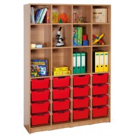 Klassenraumregal, 8 Böden, 16 große Boxen, B/H/T: 139 x 190 x 40 cm